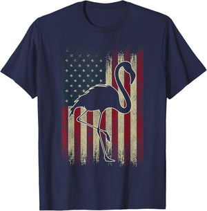 Flamingo 4th of July Vintage American Flag Flamingo T-Shirt - T-Shirt | Navy