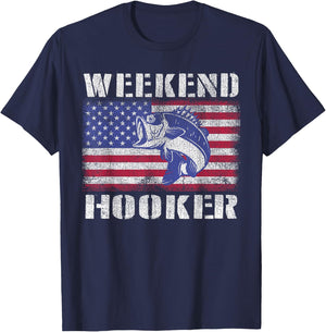 Weekend Hooker Fishing Fishermen American Flag T-Shirt - T-Shirt | Navy