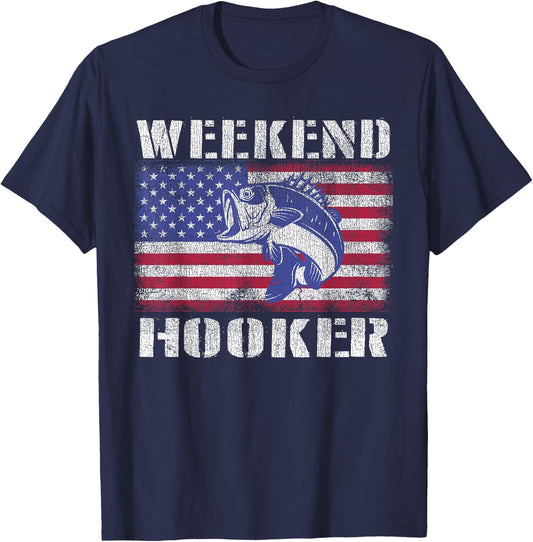 Weekend Hooker Fishing Fishermen American Flag T-Shirt - T-Shirt | Navy