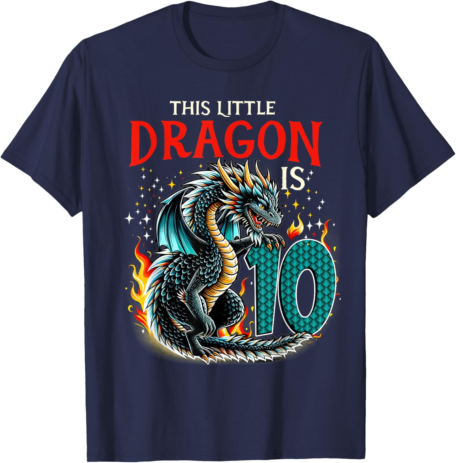 Turning 10 Year Old Birthday Boy Dragon 10th Bday Girl T-Shirt - T-Shirt | Navy
