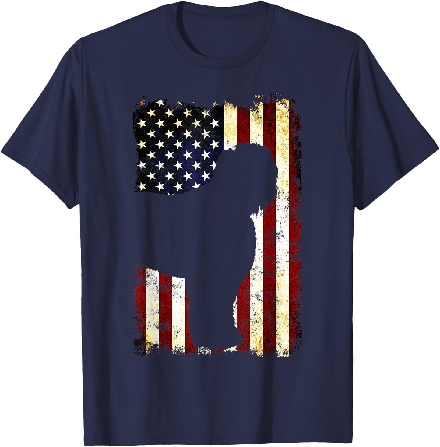 Black Russian Terrier Silhouette American Flag Women Men T-Shirt - T-Shirt | Navy