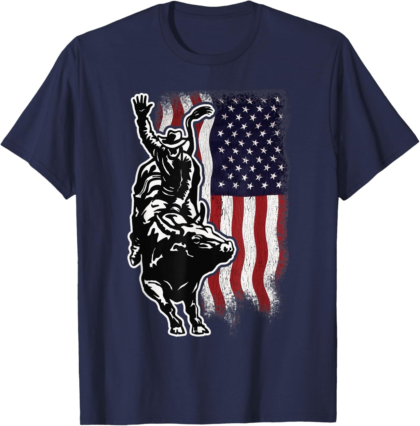 USA Patriotism Rider Independence Day Gift American Flag Bull Riding Cowboy 4th Of July Patriotic Rodeo -Adults Boys T-Shirt - T-Shirt | Navy
