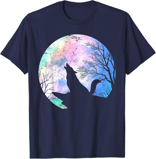 Forest Animal Wolf Predator Gift Wildlife Full Moon Wolf T-Shirt - T-Shirt | Navy