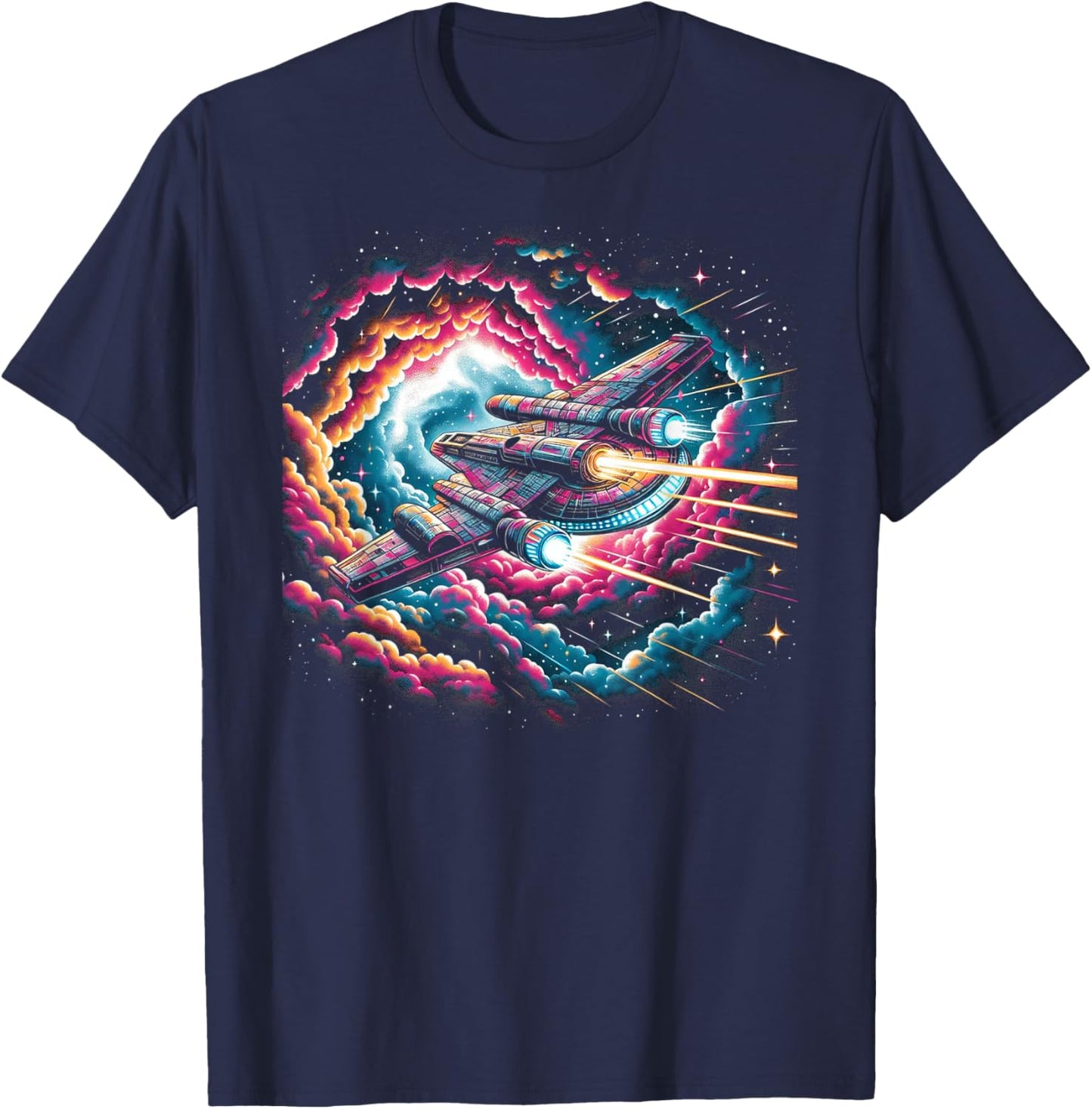 Spaceship Flying Through Galaxy T-Shirt - T-Shirt | Navy