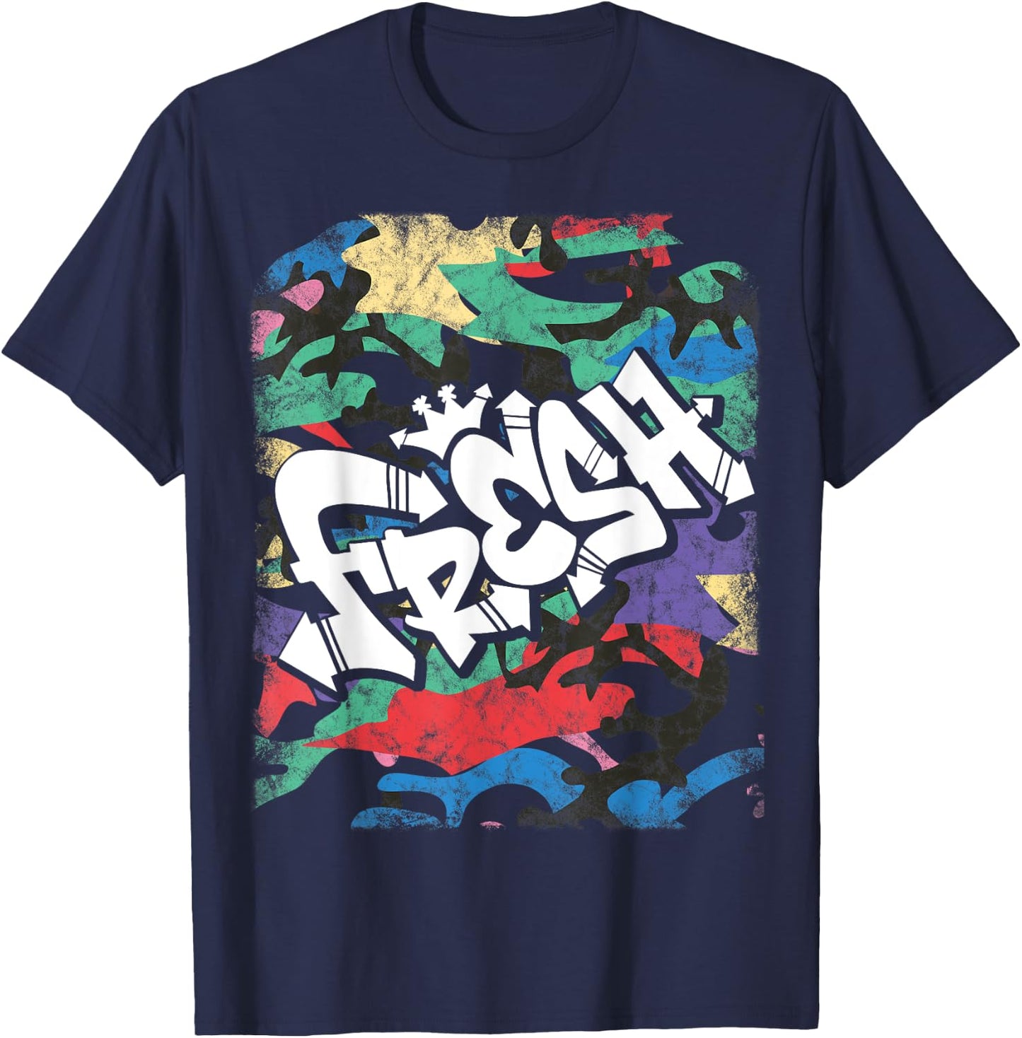 Fresh Hip Hop 80s 90s Old School Camo Rap Urban Slang T-Shirt - T-Shirt | Navy