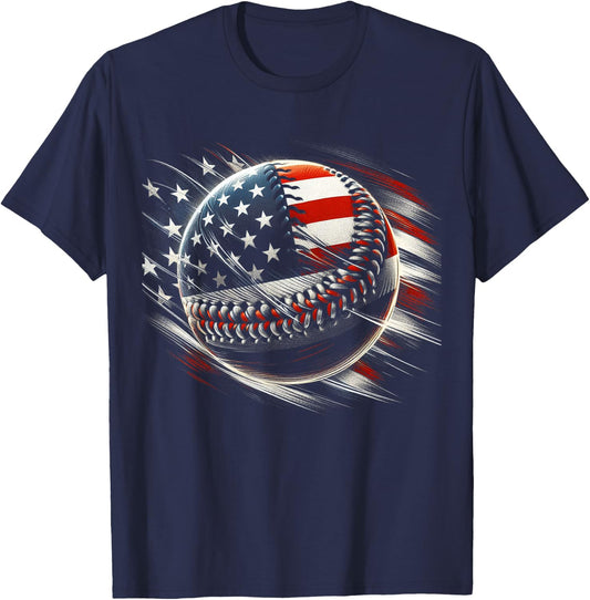 Baseball 4th Of July Men USA American Flag Boys Patriotic T-Shirt - T-Shirt | Navy