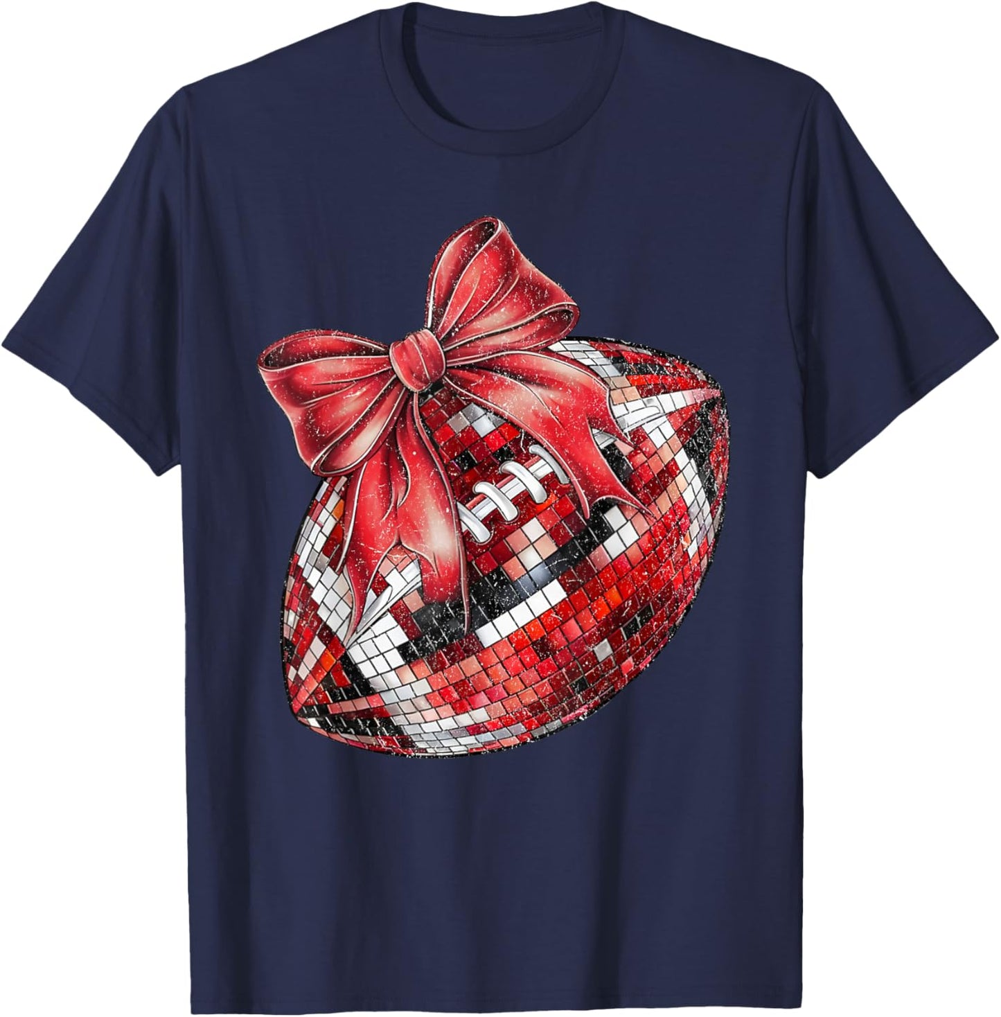 Coquette Bow American Football Game Day Thanksgiving Autumn T-Shirt - T-Shirt | Navy