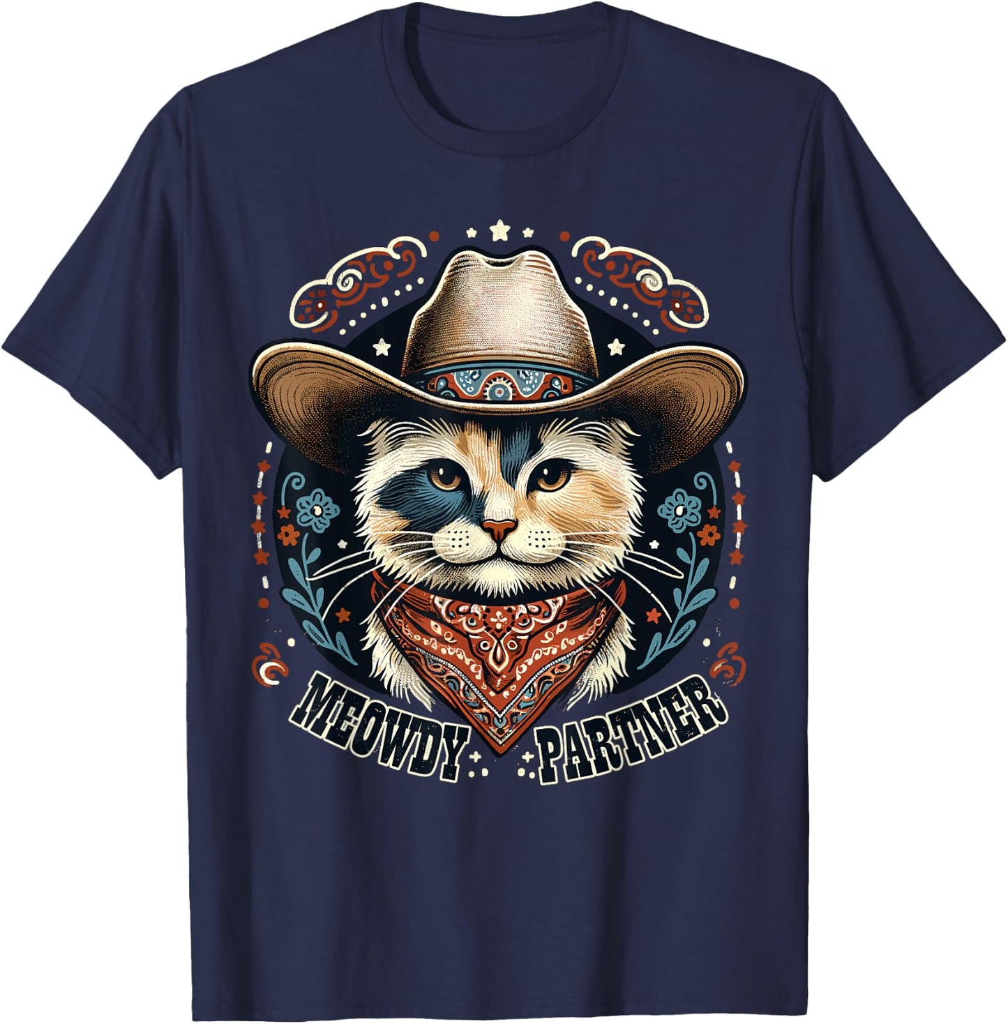 Meowdy Partner Cat Cowboy Hat Howdy Funny Country Western T-Shirt - T-Shirt | Navy