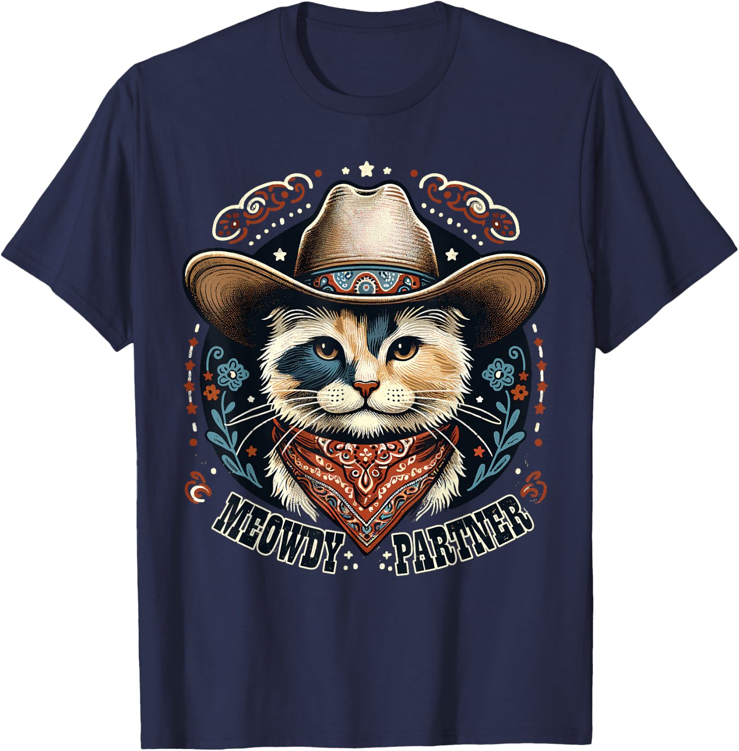 Meowdy Partner Cat Cowboy Hat Howdy Funny Country Western T-Shirt - T-Shirt | Navy