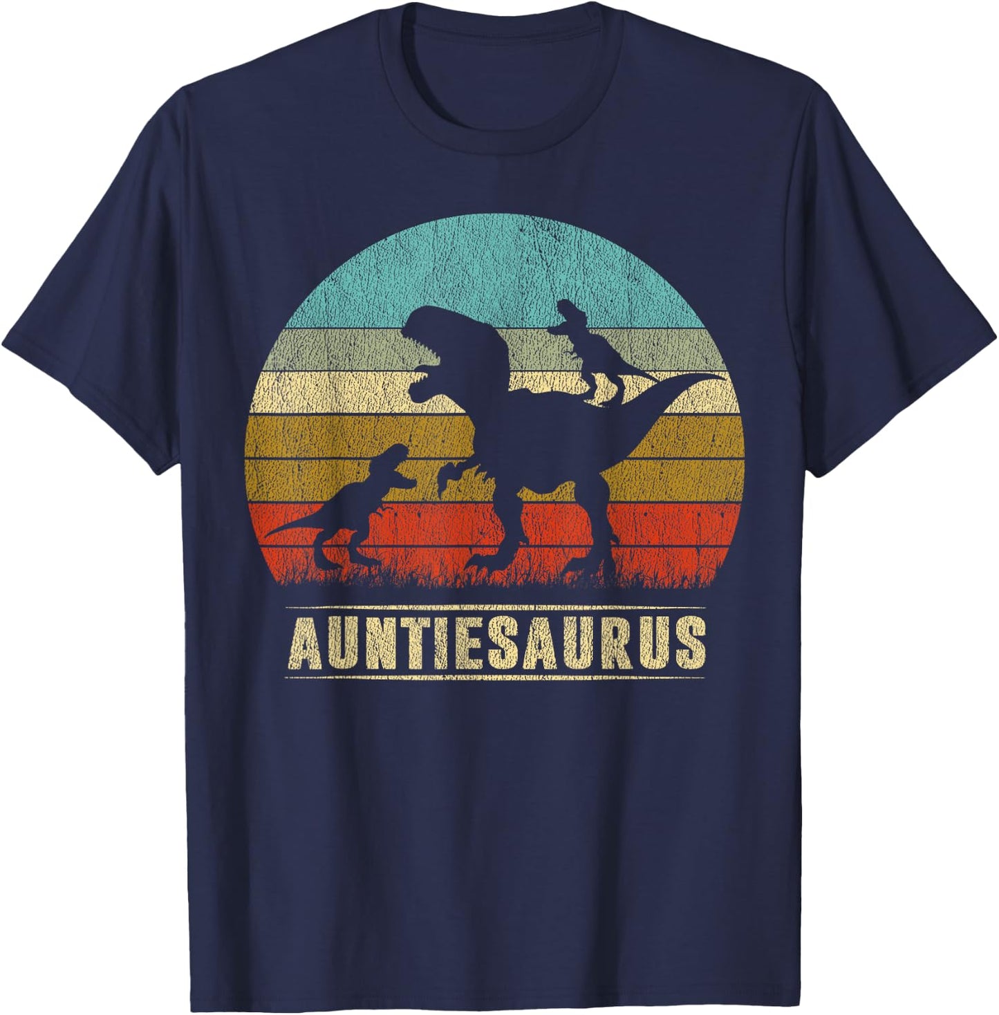 Auntie Dinosaur Auntiesaurus 2 Two kids Matching christmas T-Shirt - T-Shirt | Navy