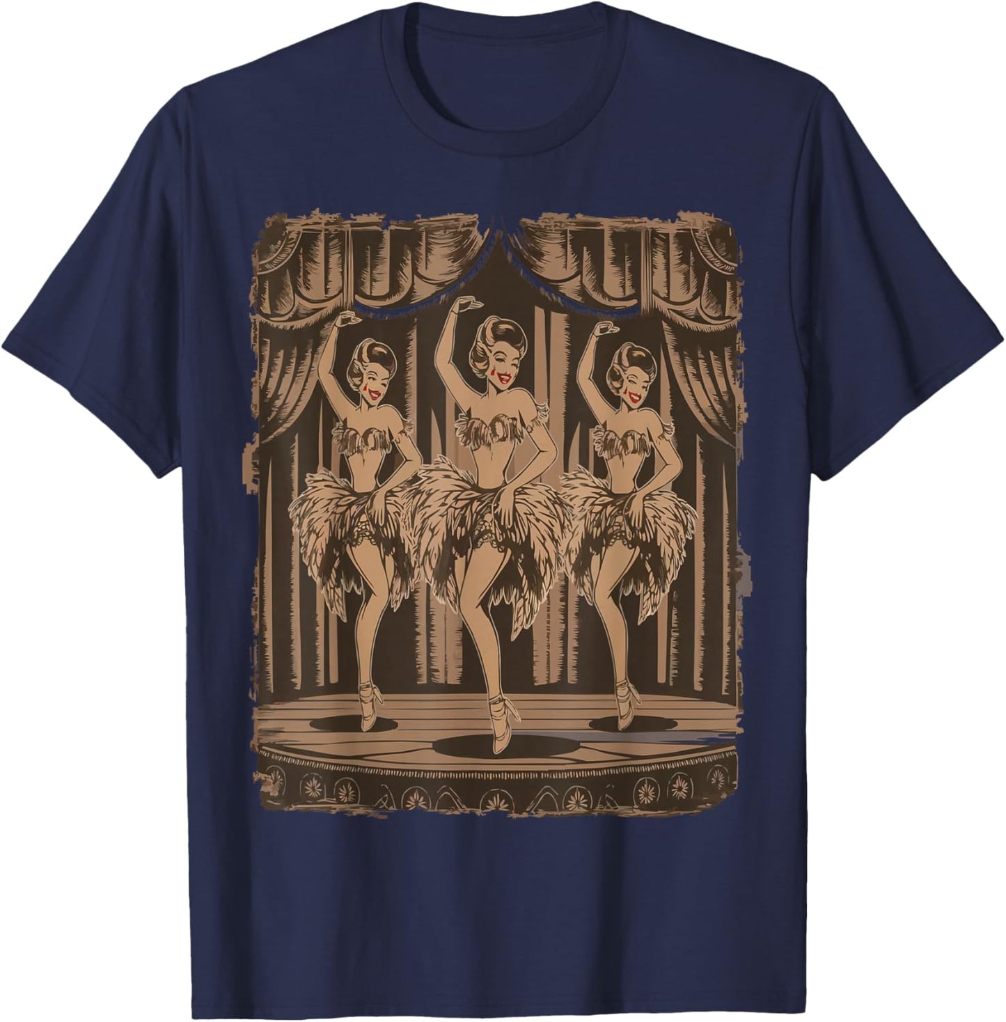 Vintage Showgirls Dancing on Stage in Classic Burlesque Art T-Shirt - T-Shirt | Navy
