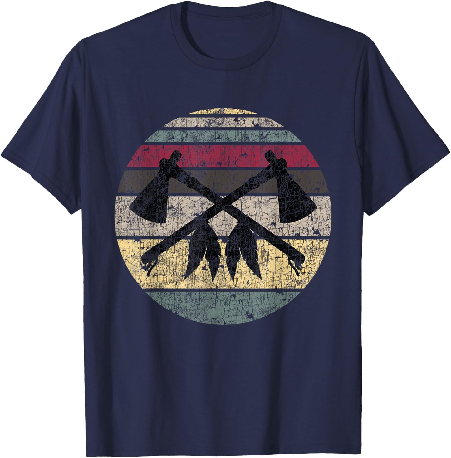 Vintage Native American Throwing Axe Tomahawk Indian Gift T-Shirt - T-Shirt | Navy