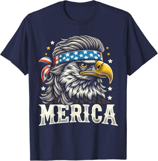 4th of July Patriotic Funny Eagle July 4th USA Merica Kids Men T-Shirt - T-Shirt | Navy
