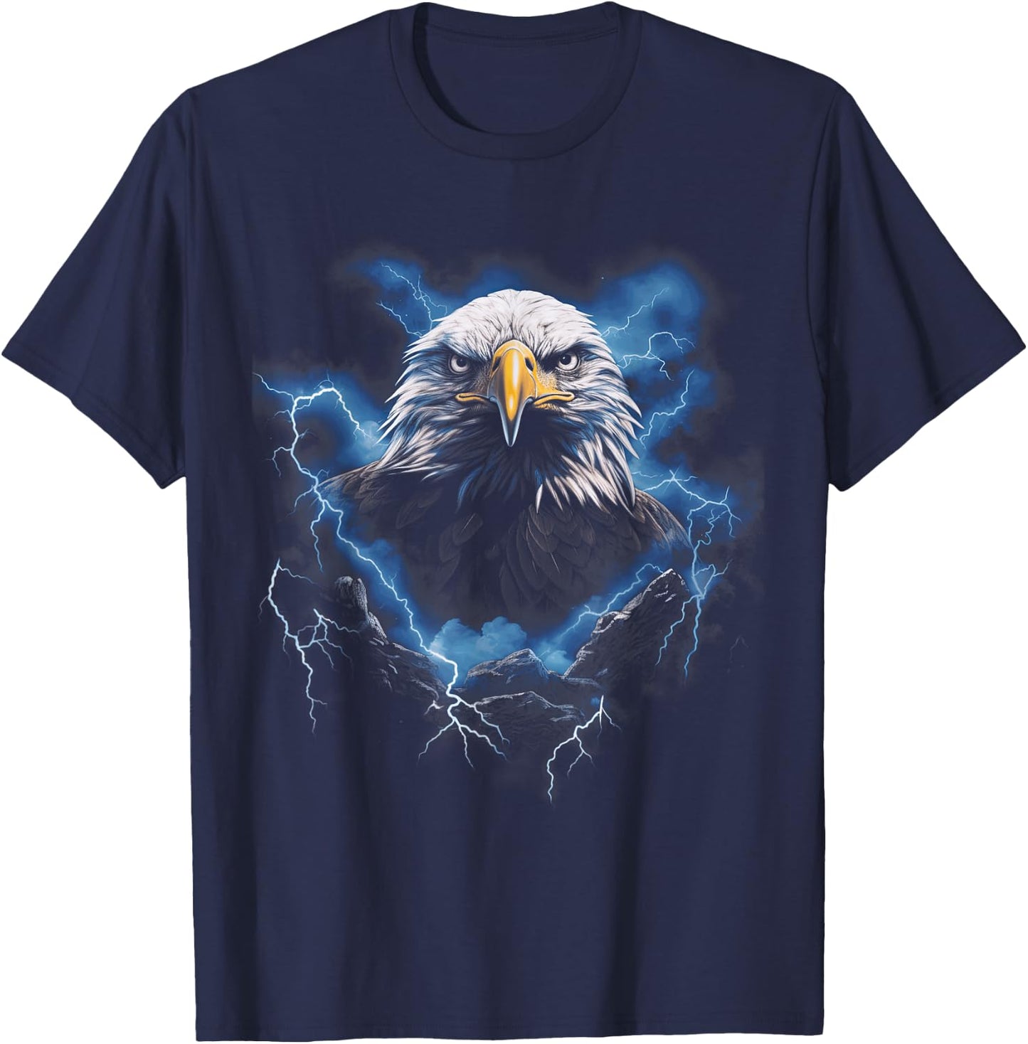 Bald eagle Bird Nature Usa Lightning T-Shirt - T-Shirt | Navy