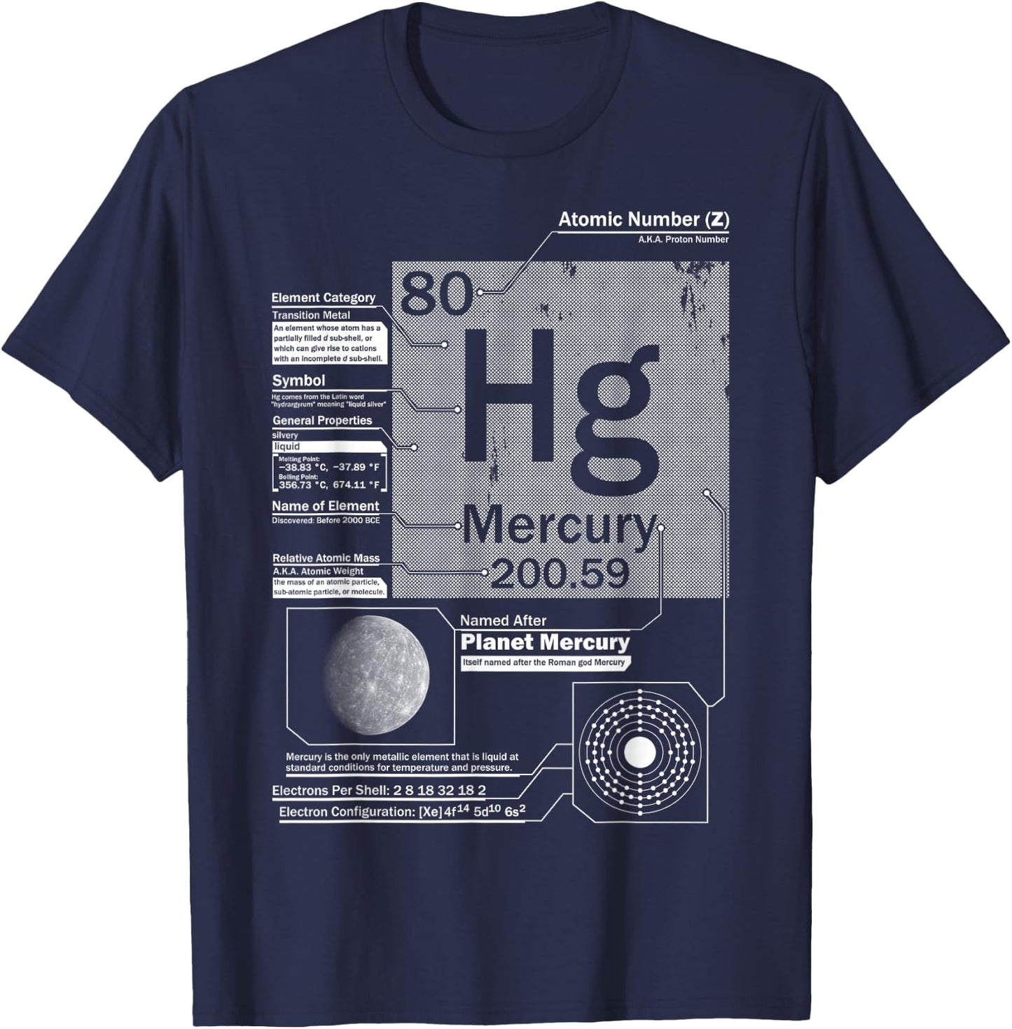 Mercury (Hg) Element | Atomic Number 80 Science Chemistry T-Shirt - T-Shirt | Navy