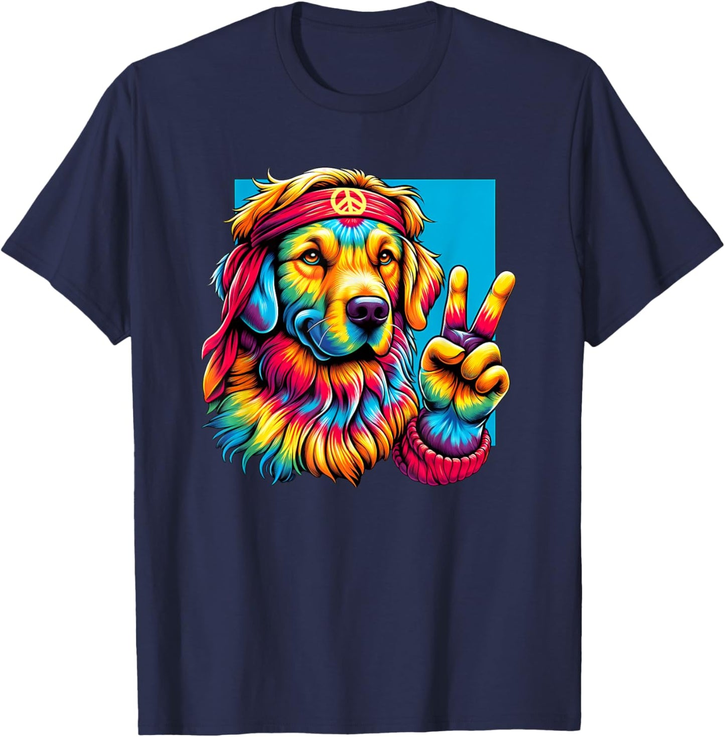 Peace Sign Tie Dye Golden Retriever dog Women Kids T-Shirt - T-Shirt | Navy