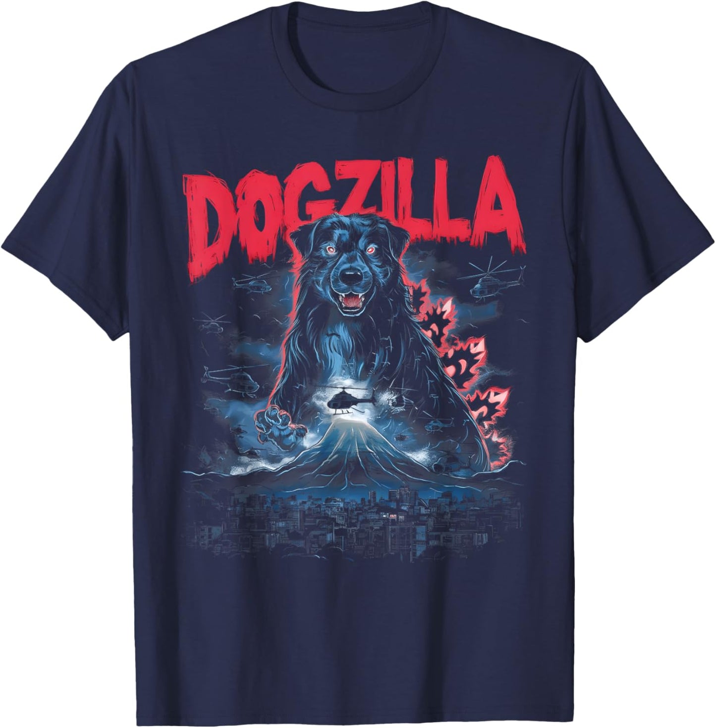 Dogzilla Funny Giant Australian Shepherd Dog graphic art T-Shirt - T-Shirt | Navy