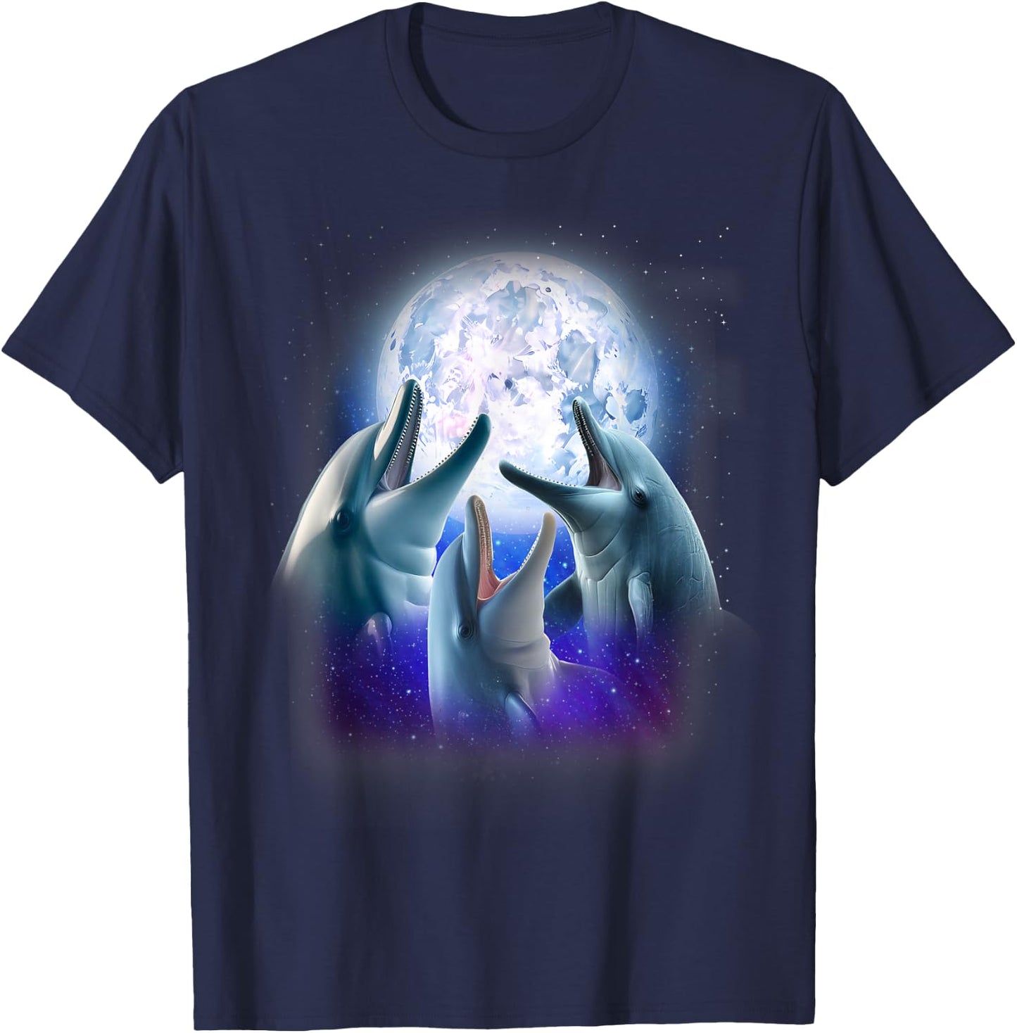 3 Dolphins Howling At The Moon Funny Dolphin Lover Aquarist T-Shirt - T-Shirt | Navy