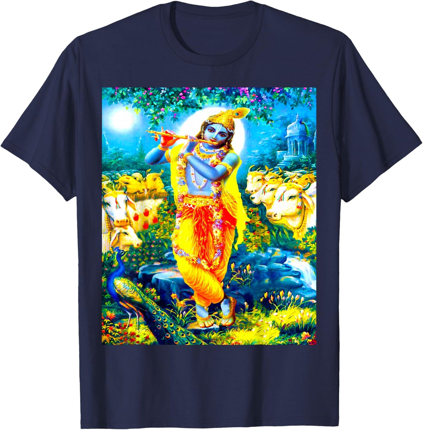 Angel Light Store Krishna Hindu God Indian Deity Eastern Religion , Small, Black T-Shirt - T-Shirt | Navy