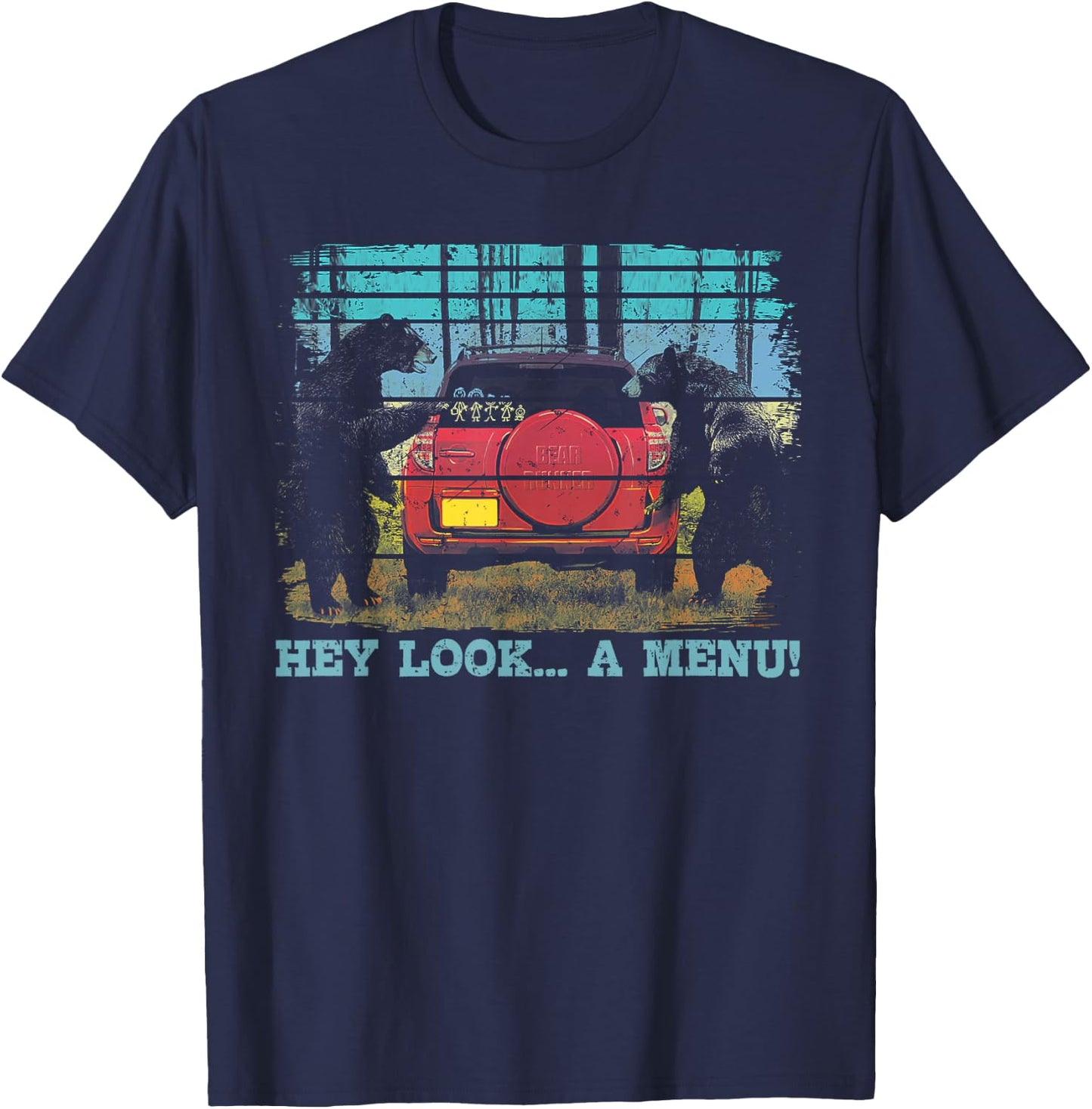 Hey Look A Menu Funny Bear Camping Retro Vintage Camper Car T-Shirt - T-Shirt | Navy