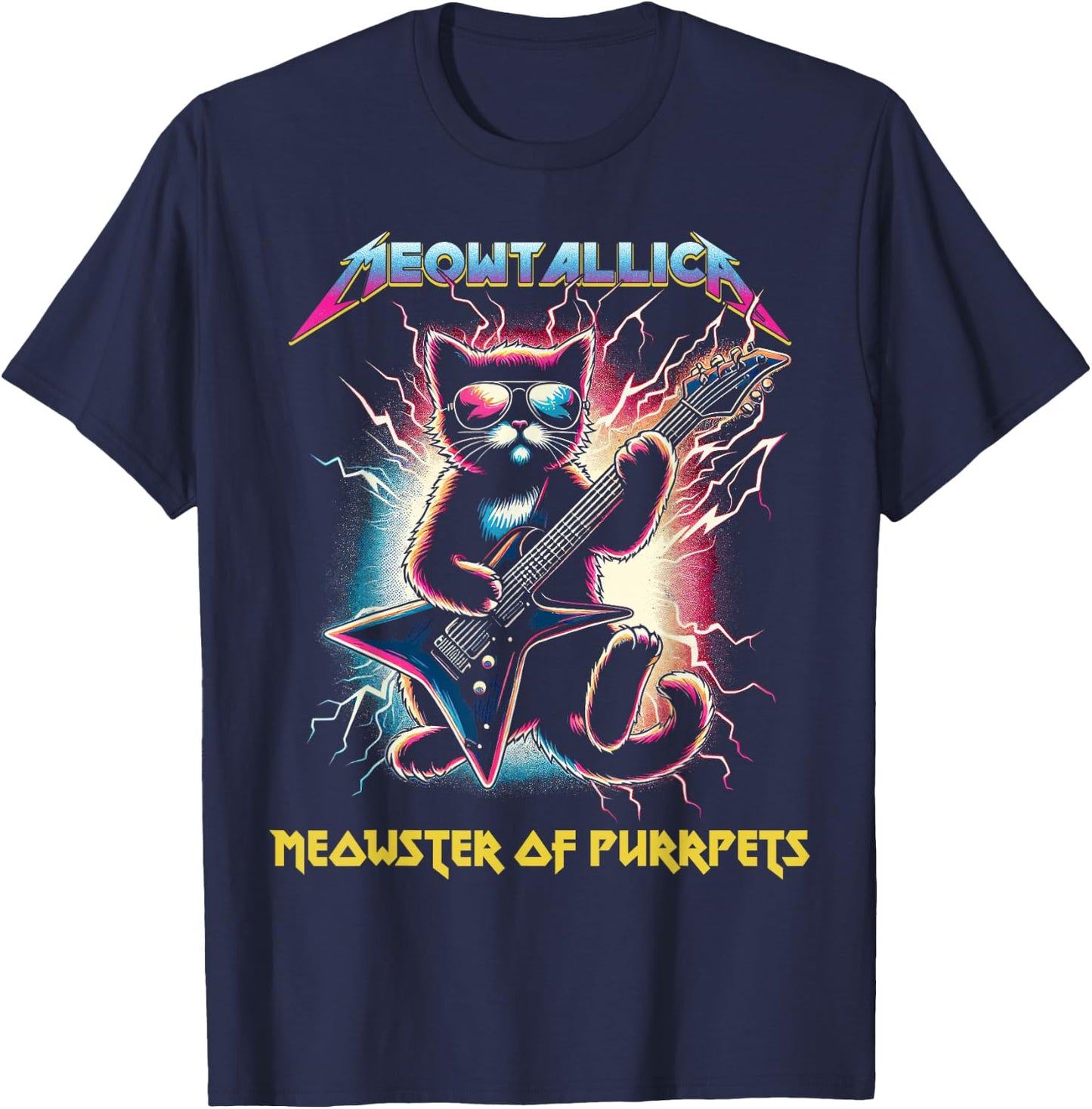 Meowtallica Meowster of Purrpets - Funny Cat T-Shirt - T-Shirt | Navy