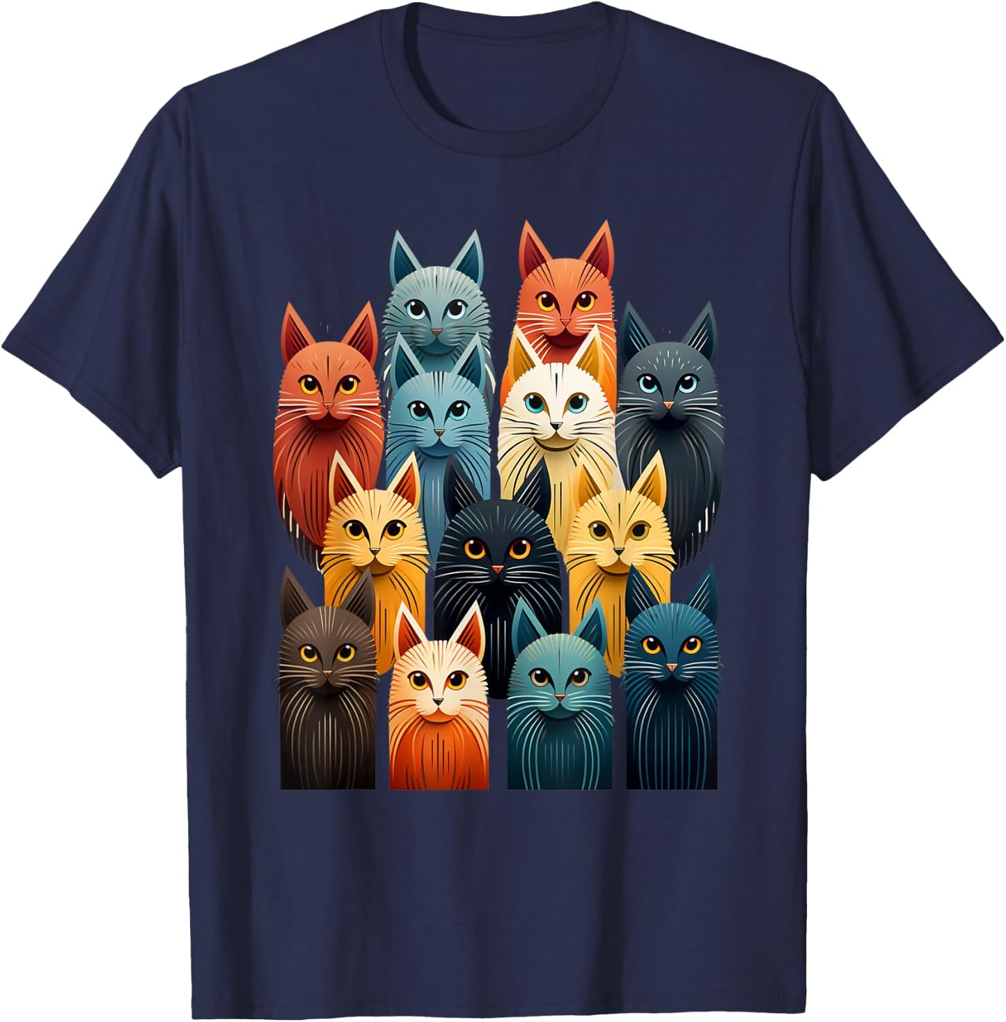 Stylized Vintage Kitten Art Lover Classic Cute Cat T-Shirt - T-Shirt | Navy