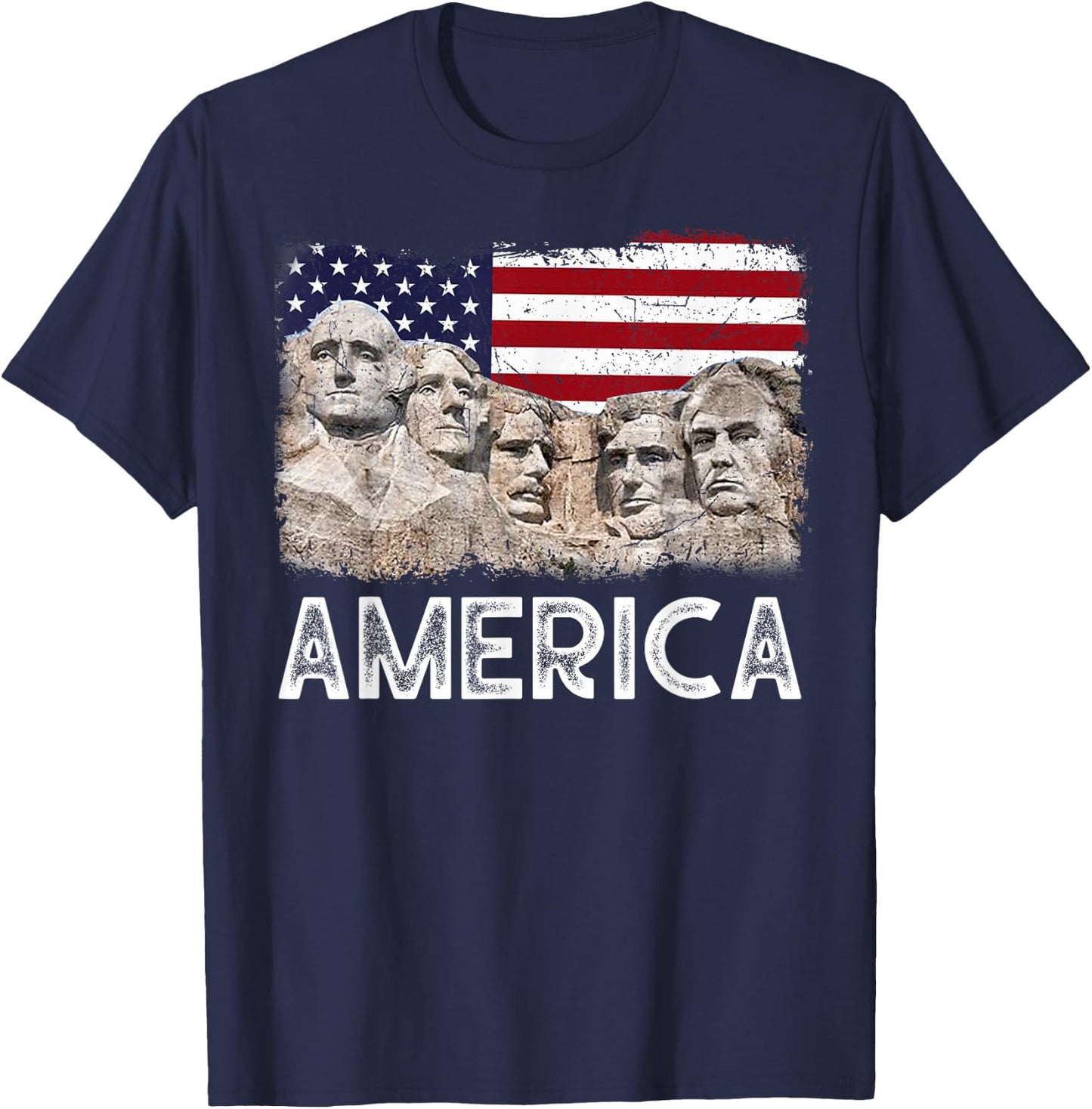 Trump President 45th Rushmore Mount American Flag 4th July T-Shirt - T-Shirt | Navy