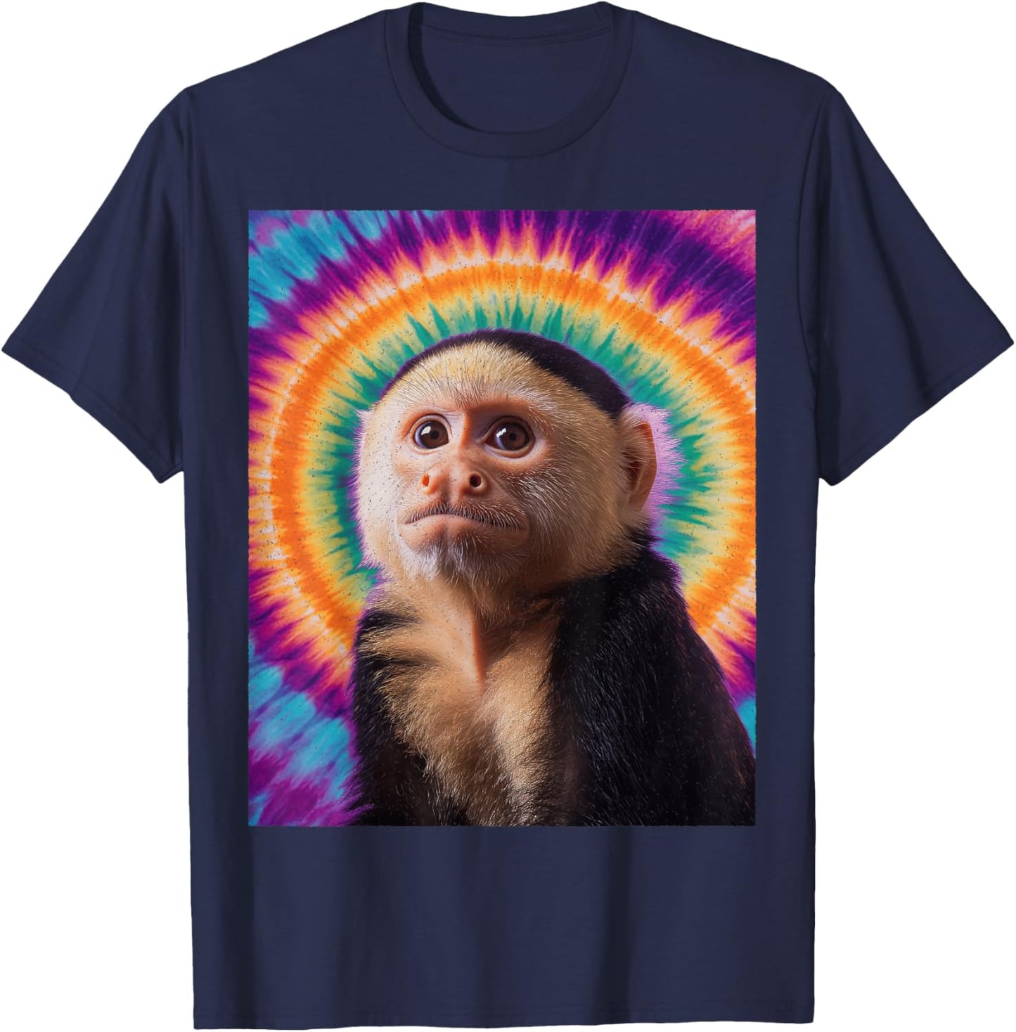 Tie-Dye Capuchin Monkey – Retro Hippie Funny Monkey T-Shirt - T-Shirt | Navy