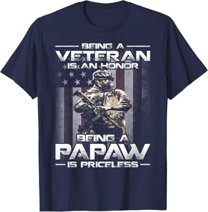 Being A Veteran Is An Honor Being A Papaw Is Priceless T-Shirt - T-Shirt | Navy