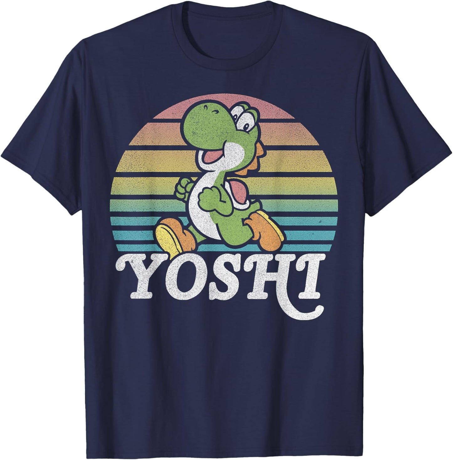 Super Mario Yoshi Retro Line Run Portrait T-Shirt - T-Shirt | Navy