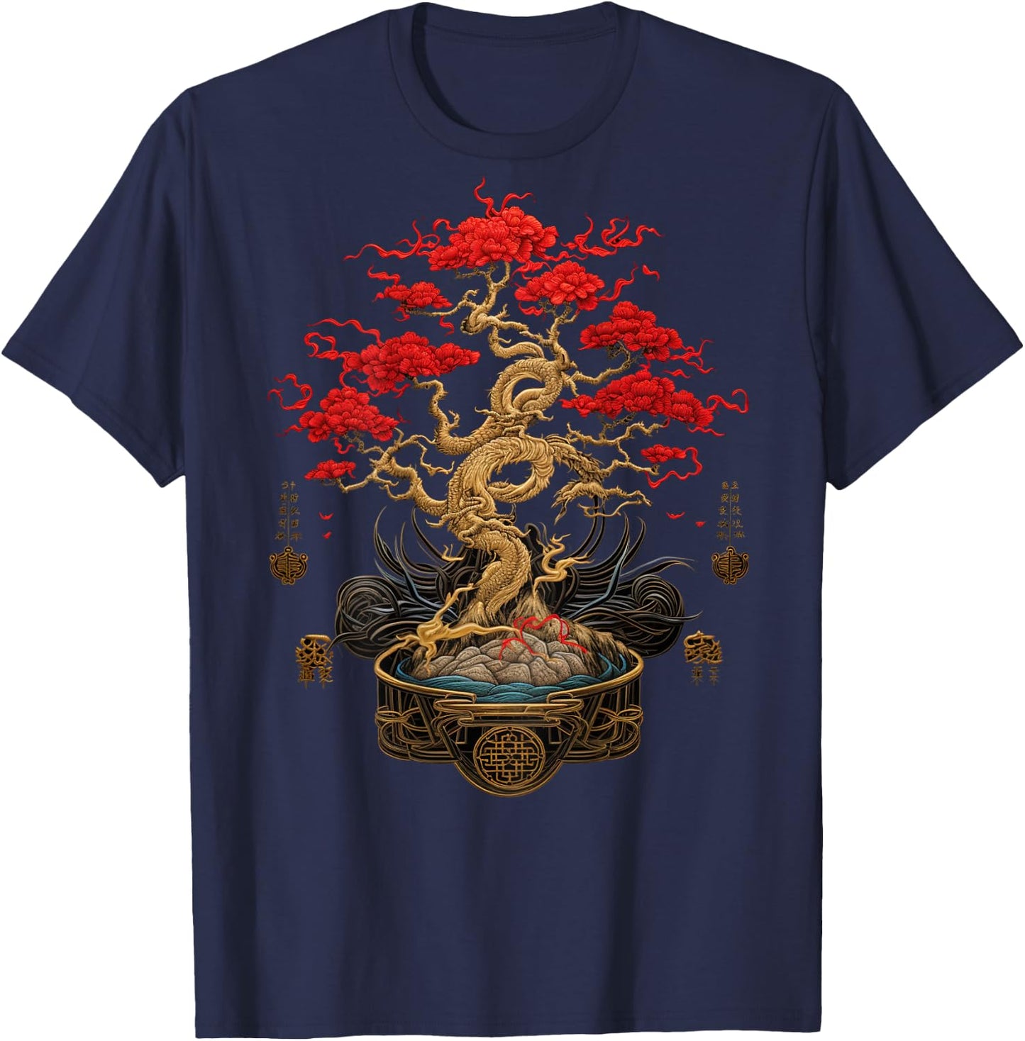 Back Print Vintage Y2K Streetwear Fashion Women Men Bonsai T-Shirt - T-Shirt | Navy