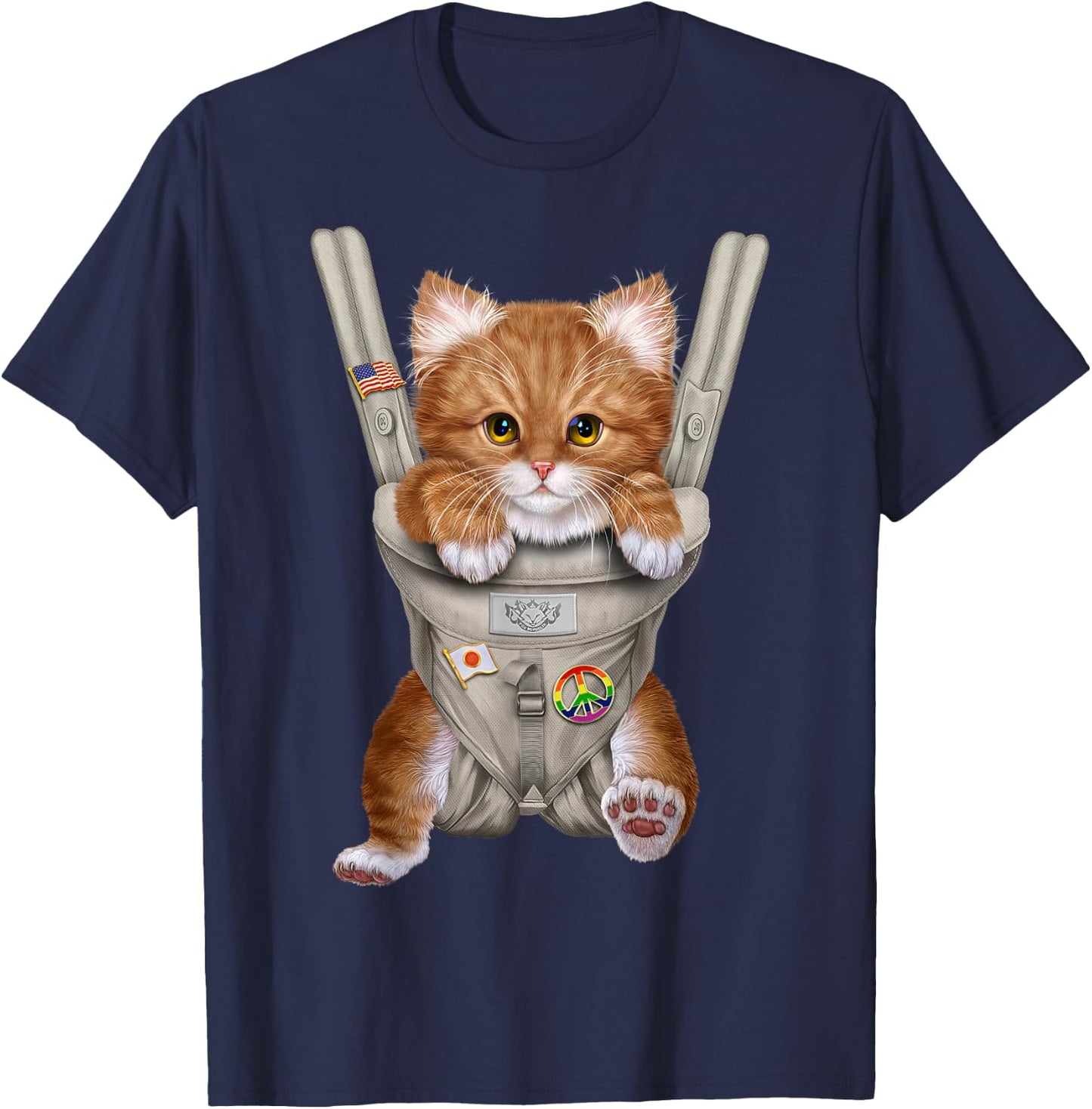 Orange Tabby Cat in Baby Carrier T-Shirt - T-Shirt | Navy