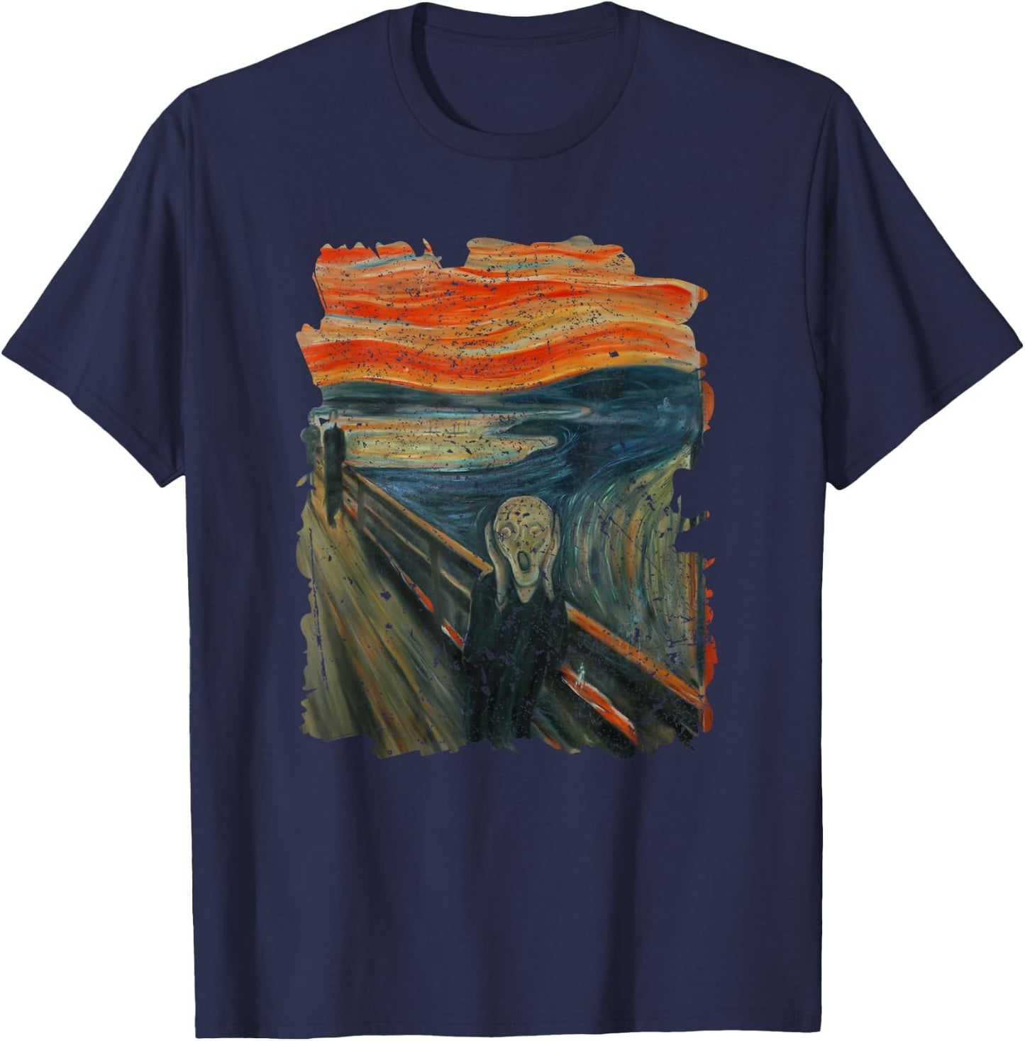 Cool illustration The Scream Famous Painting Distressed T-Shirt - T-Shirt | Navy
