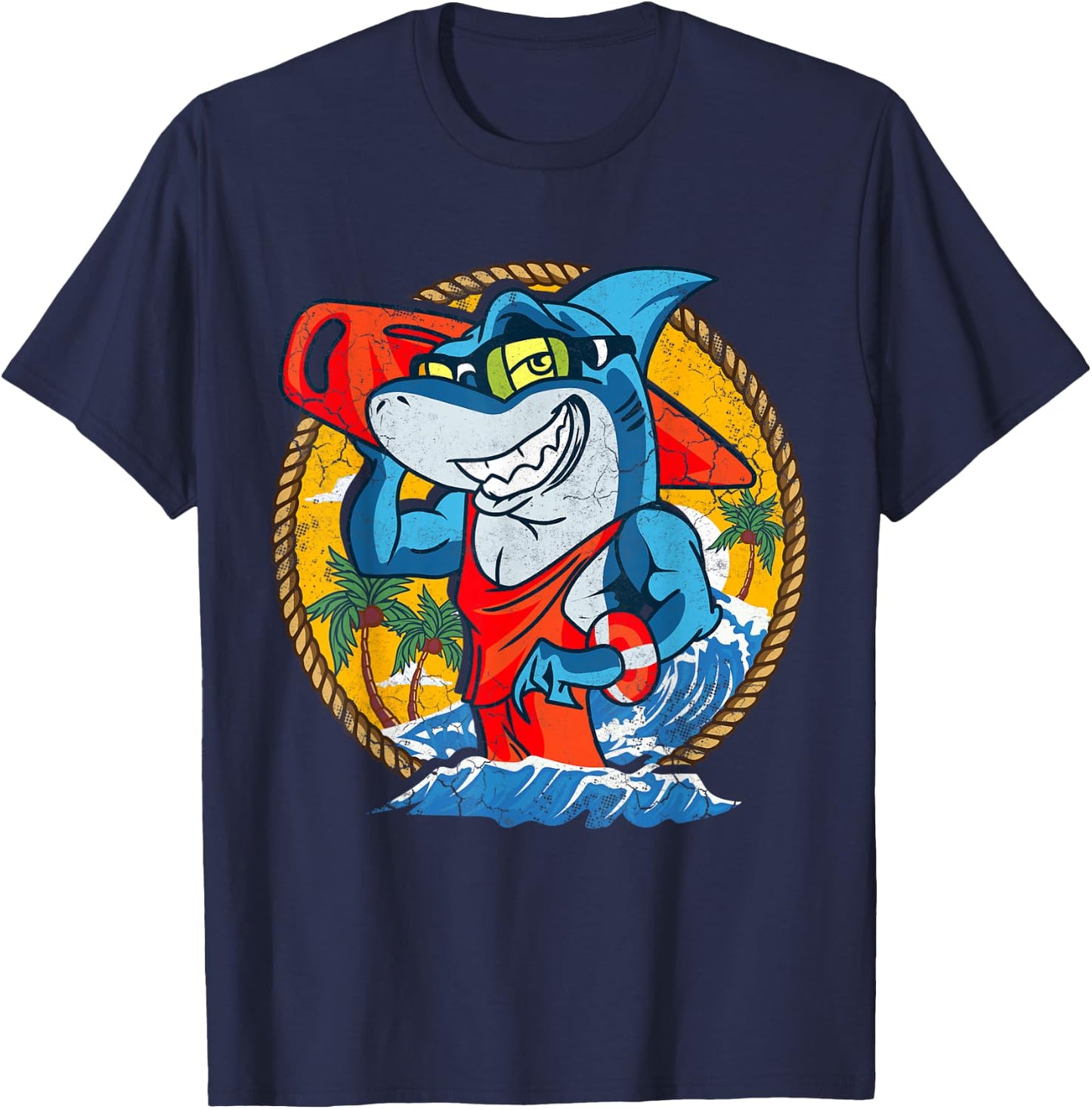 Sharks Beach Lifeguard Ocean Lake House Pool Swimming Summer T-Shirt - T-Shirt | Navy