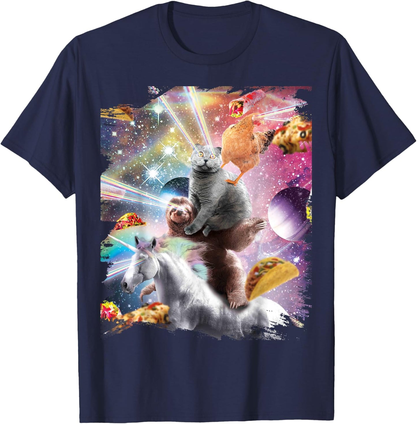 Laser Eyes Space Chicken Cat Sloth Unicorn T-Shirt - T-Shirt | Navy