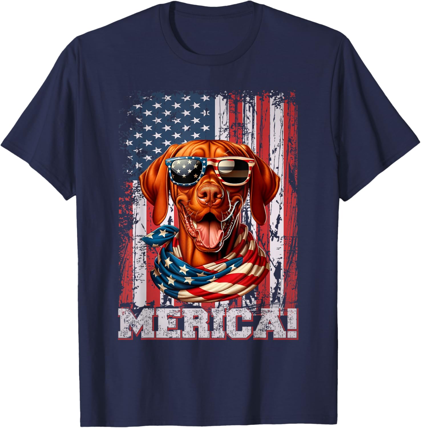 Vizsla Dog Lover Flag 4th Of July Patriotic T-Shirt - T-Shirt | Navy