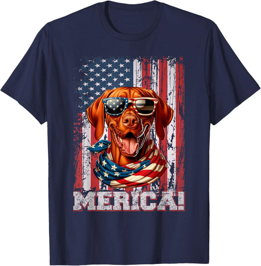 Vizsla Dog Lover Flag 4th Of July Patriotic T-Shirt - T-Shirt | Navy