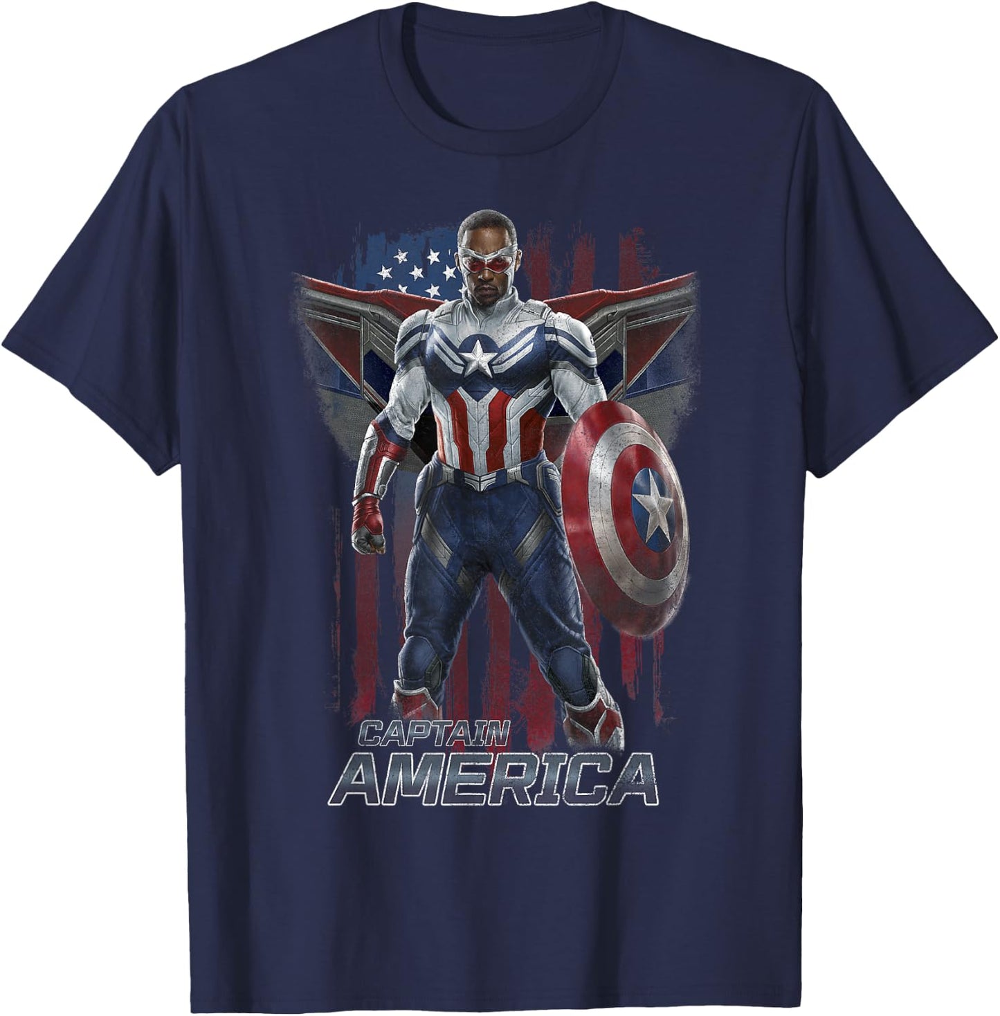 Marvel Falcon Winter Soldier Captain America Flag Portrait T-Shirt - T-Shirt | Navy