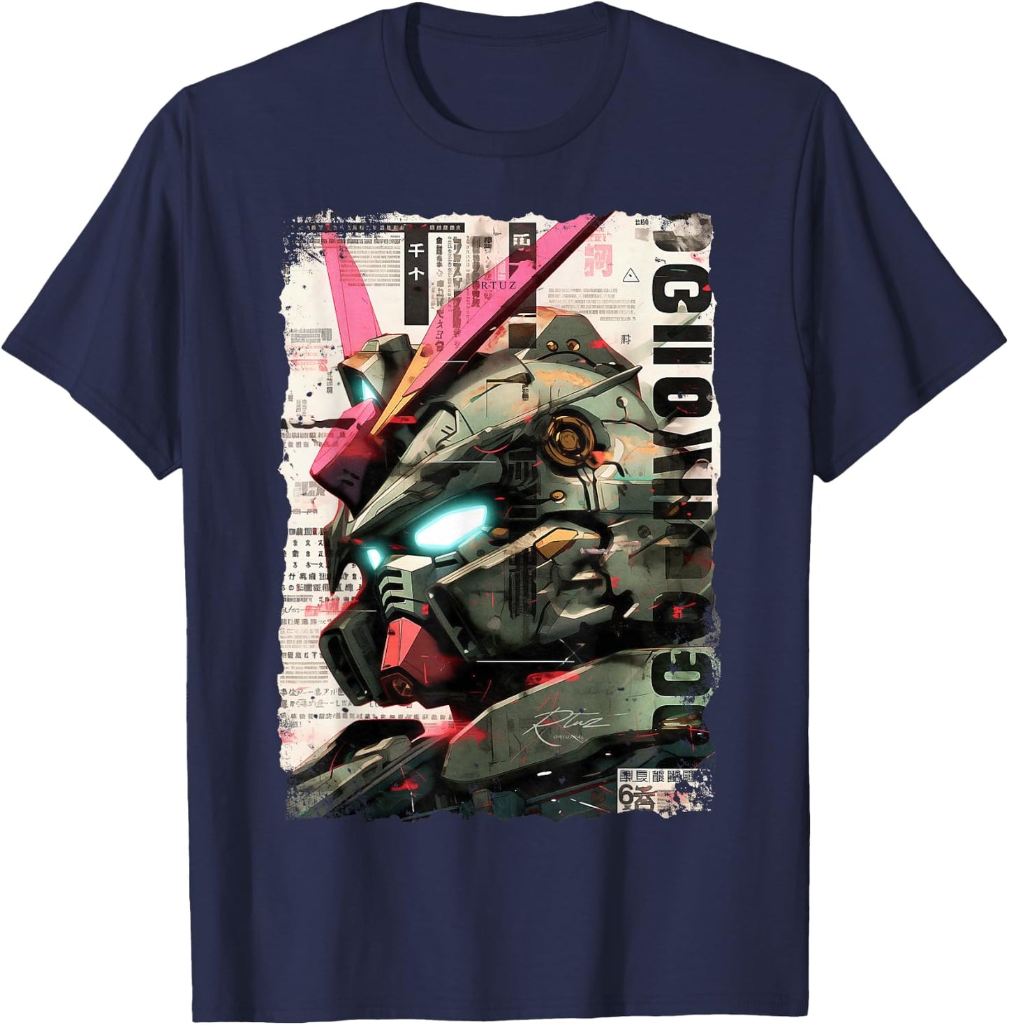 Cyberpunk Japanese cyborg futuristic robot , Small T-Shirt - T-Shirt | Navy