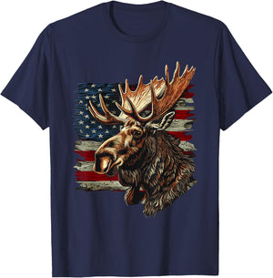 Moose Patriotic 4th Of July USA American Flag T-Shirt - T-Shirt | Navy