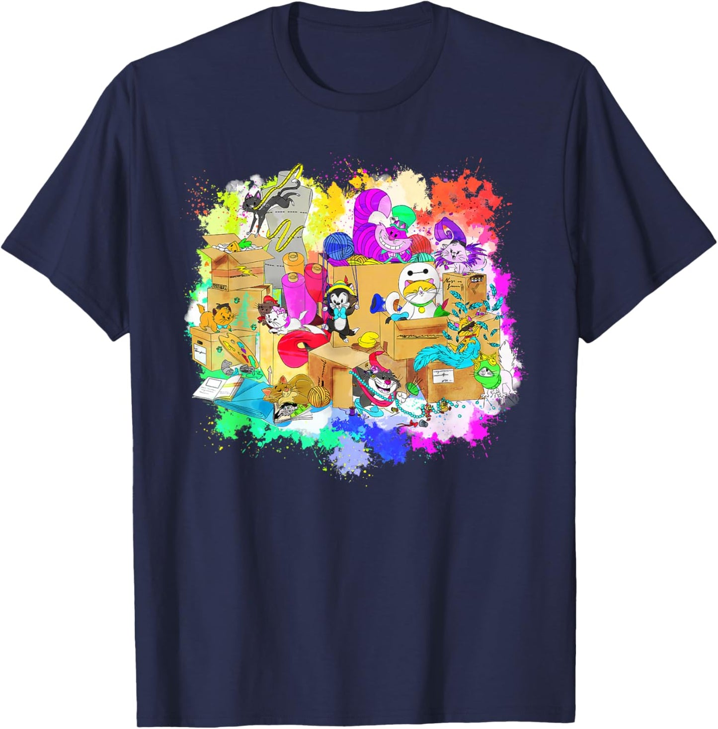 Disney Cats Cheshire Cat Figaro Marie Mochi & Kitten Yzma T-Shirt - T-Shirt | Navy