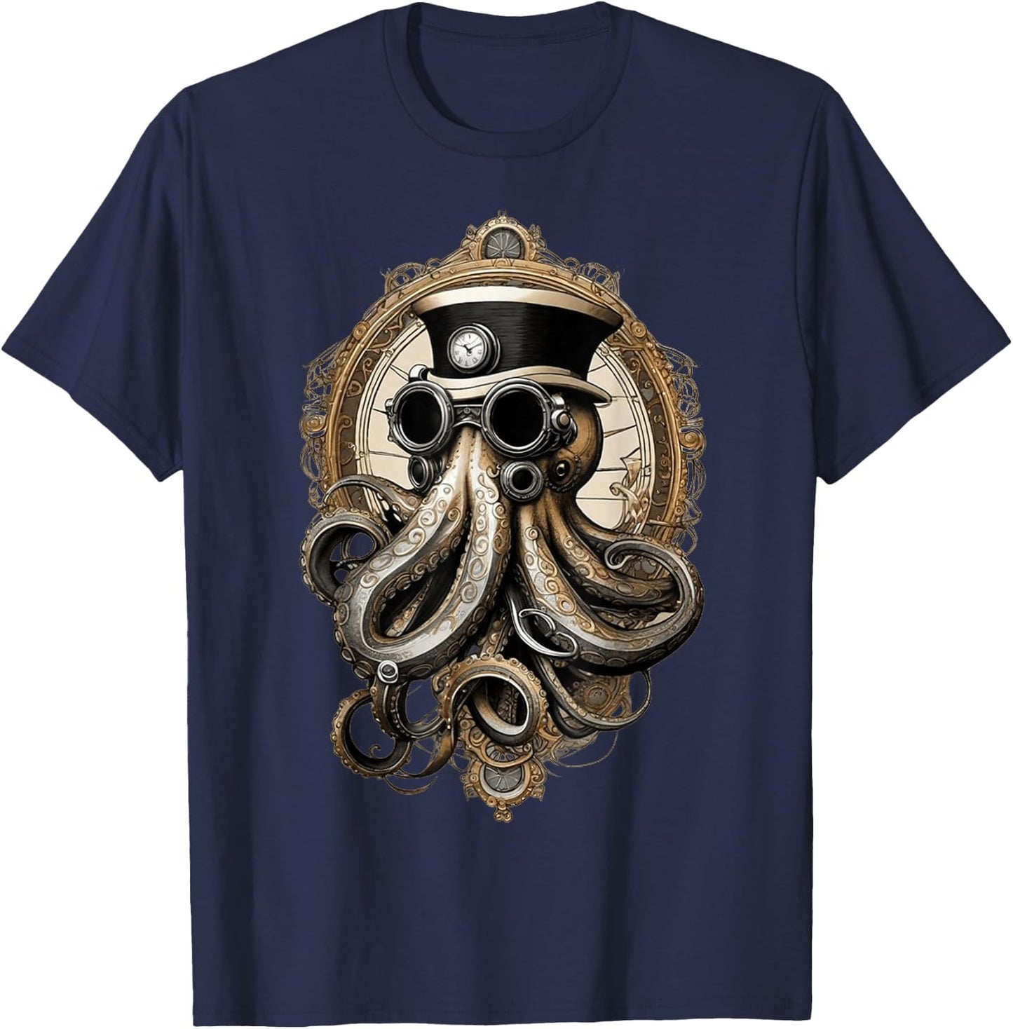 Classic Steampunk Octopus Retro Vintage Funky Fun Graphic T-Shirt - T-Shirt | Navy
