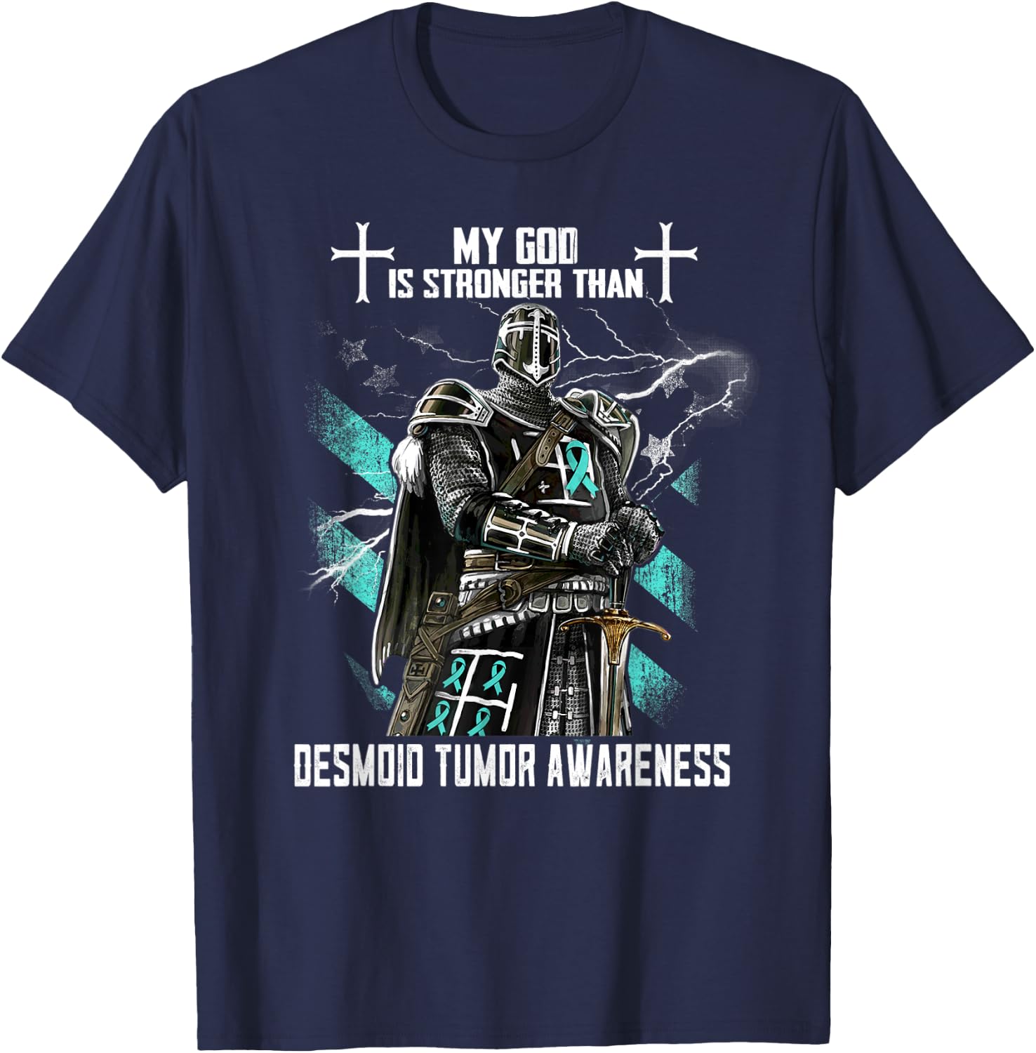 My God Is Stronger Than Desmoid Tumor Awareness T-Shirt - T-Shirt | Navy