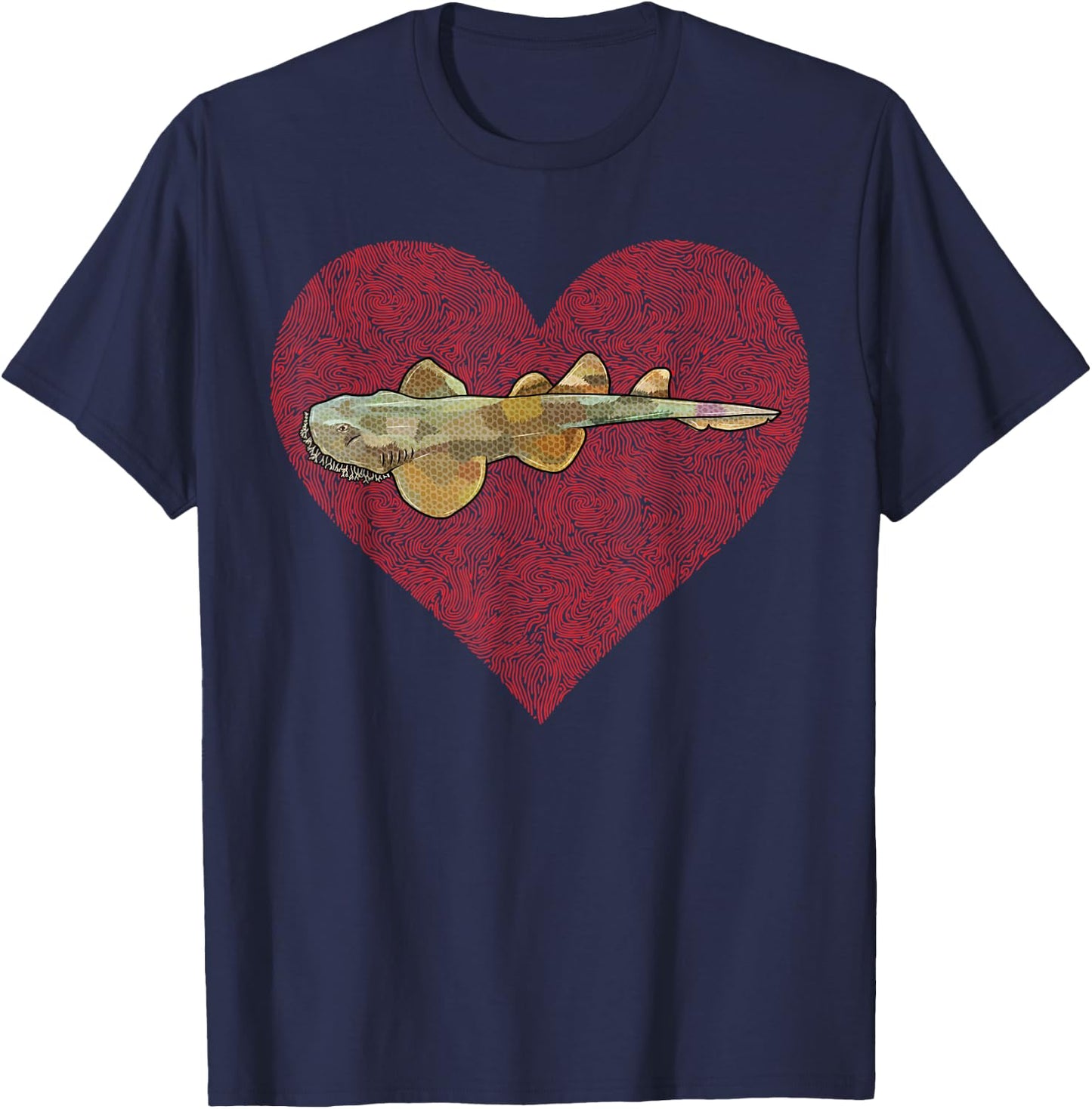 Tasselled Wobbegong Valentines Day Shark Love Fingerprint T-Shirt - T-Shirt | Navy