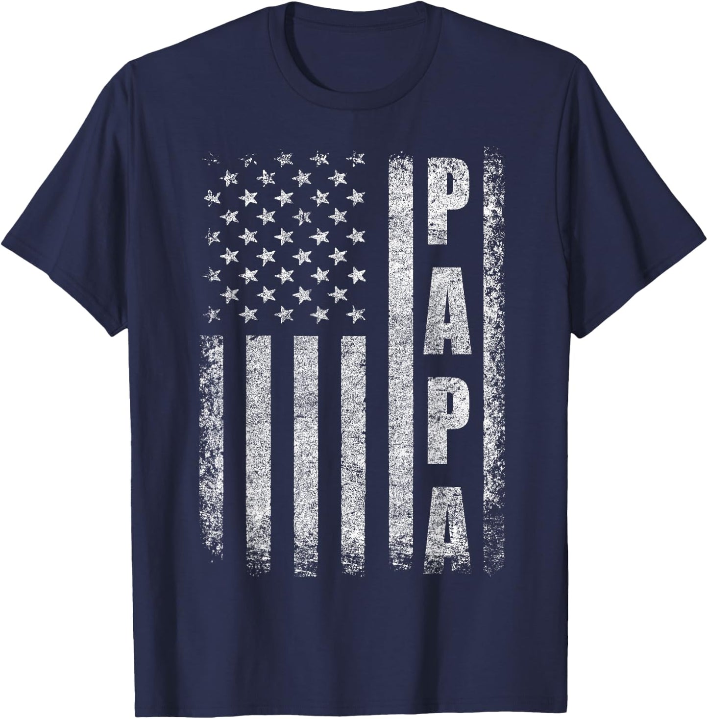 Proud Papa Funny Fathers Day 2025 Gifts Dad America USA Flag T-Shirt - T-Shirt | Navy