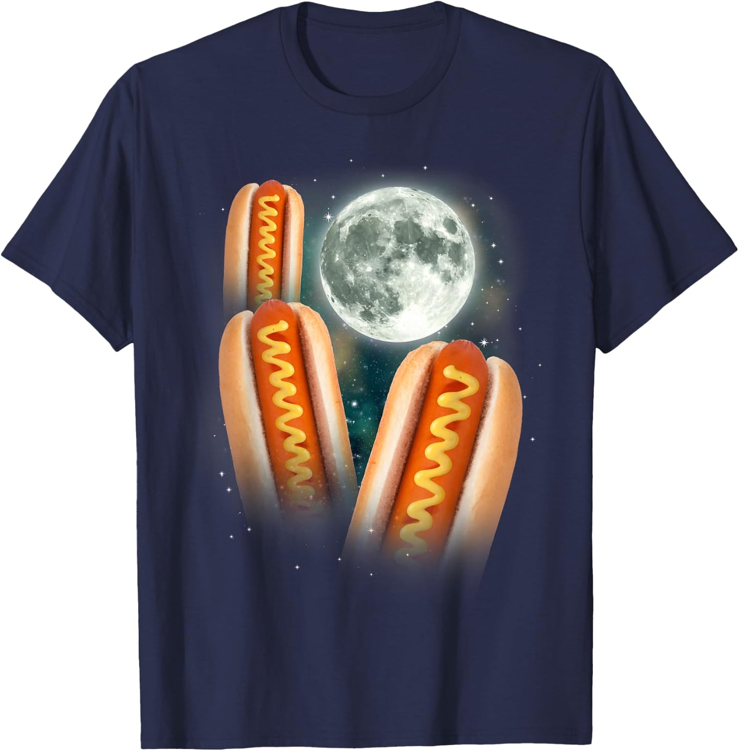 Three Glizzy Moon | Funny 3 Howling Hotdogs Cursed Meme T-Shirt - T-Shirt | Navy