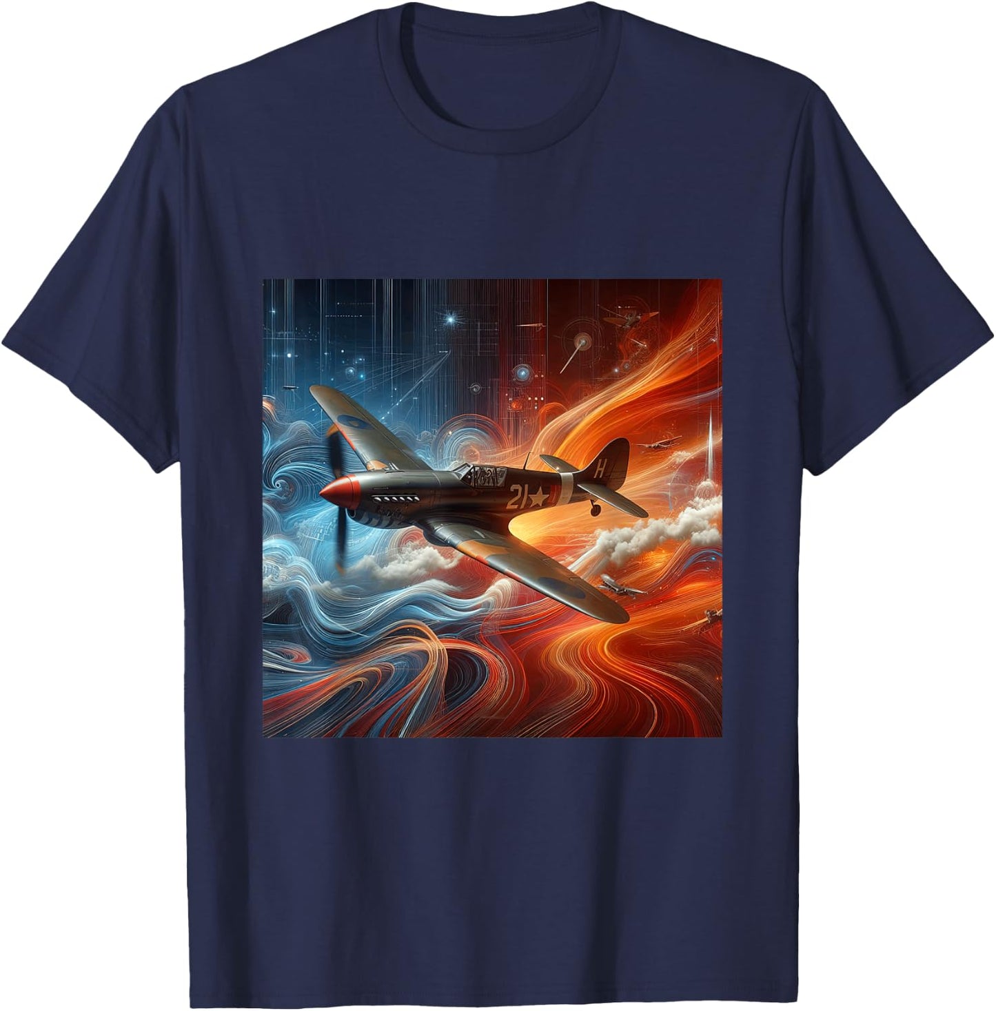 P-40 Warhawk | North American Aviation WW2 P40 Fighter Plane T-Shirt - T-Shirt | Navy