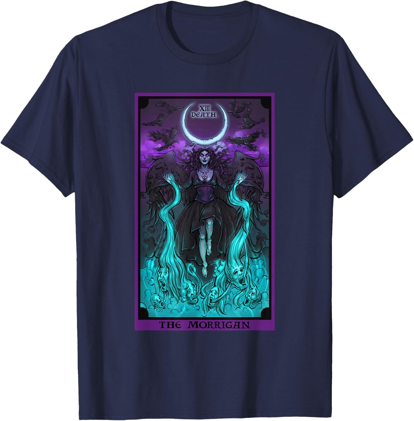 The Morrigan Death Tarot Card Gothic Pagan Witch Triple Moon T-Shirt - T-Shirt | Navy
