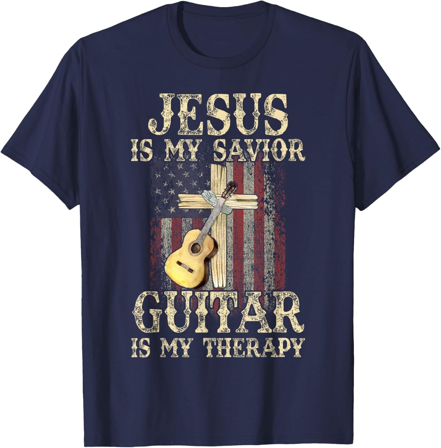 Jesus Is My Savior Guitar Is My Therapy Christian T-Shirt - T-Shirt | Navy