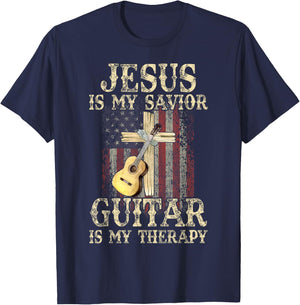 Jesus Is My Savior Guitar Is My Therapy Christian T-Shirt - T-Shirt | Navy